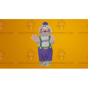 BIGGYMONKEY™ Mascot Costume Gray and Pink Dog in Overalls -