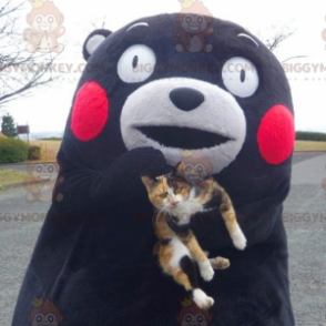Disfraz de mascota de oso blanco y negro con mejillas rojas