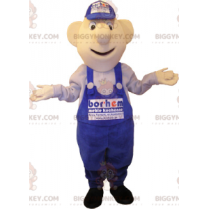 Kostým maskota BIGGYMONKEY™ sněhuláka v modré kombinéze a