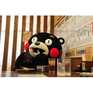 Black and White Bear with Red Cheeks BIGGYMONKEY™ Mascot