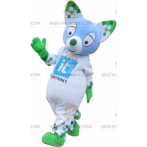 Traje de mascote de gato colorido com orelhas pontudas