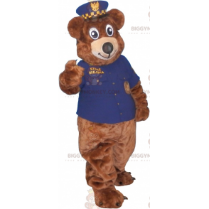 BIGGYMONKEY™ maskotkostume Brun bjørn i politimandsoutfit -