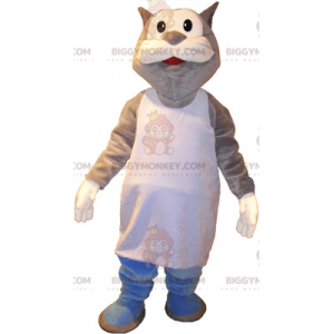 BIGGYMONKEY™ fettgrå och vit kattmaskotdräkt i Marcel -
