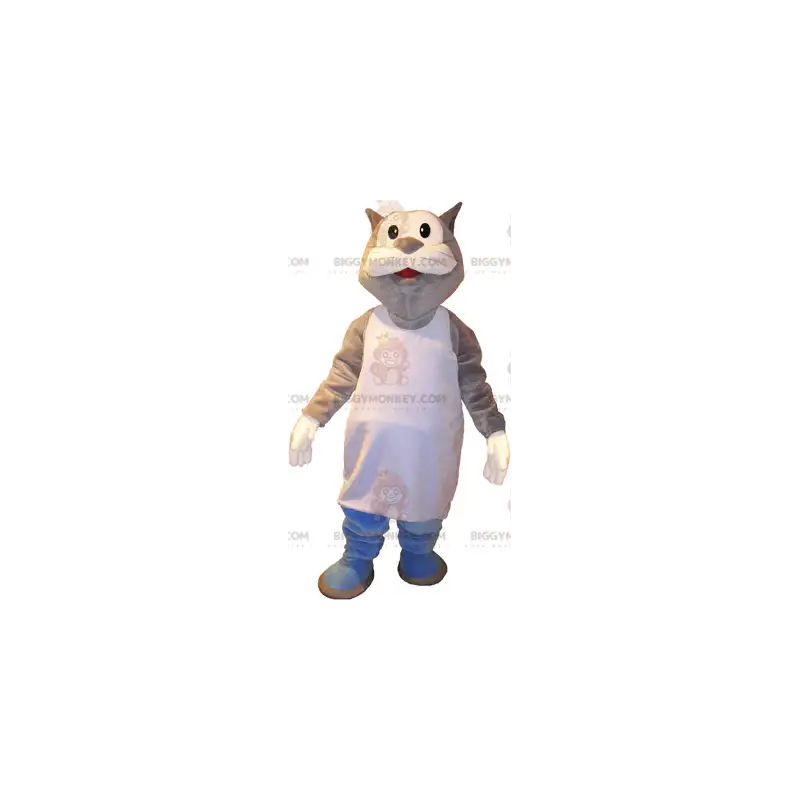 Disfraz de mascota de gato gordo gris y blanco BIGGYMONKEY™ en Disfraz de mascota de gato gordo gris y blanco BIGGYMONKEY™ en