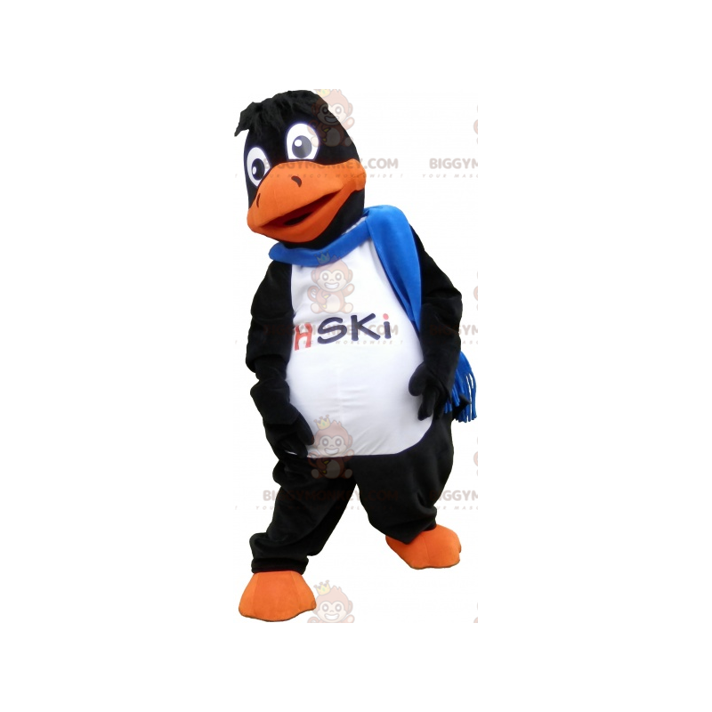Disfraz de mascota de pato gigante negro y naranja con bufanda Disfraz de mascota de pato gigante negro y naranja con bufanda