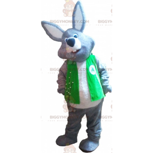 BIGGYMONKEY™ Mascot Costume Gray and White Giant Rabbit Wearing