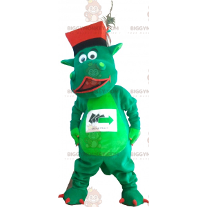 Kostým maskota zeleného dinosaura BIGGYMONKEY™ s kloboukem –