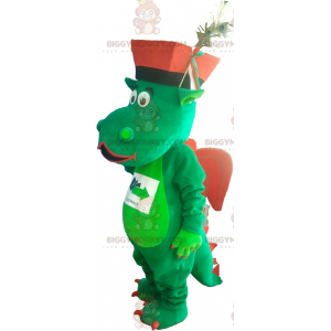 Grüner und roter Drache BIGGYMONKEY™ Maskottchenkostüm mit Hut