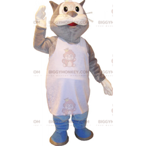 BIGGYMONKEY™ Gigantisch grijs en wit kattenmascottekostuum in