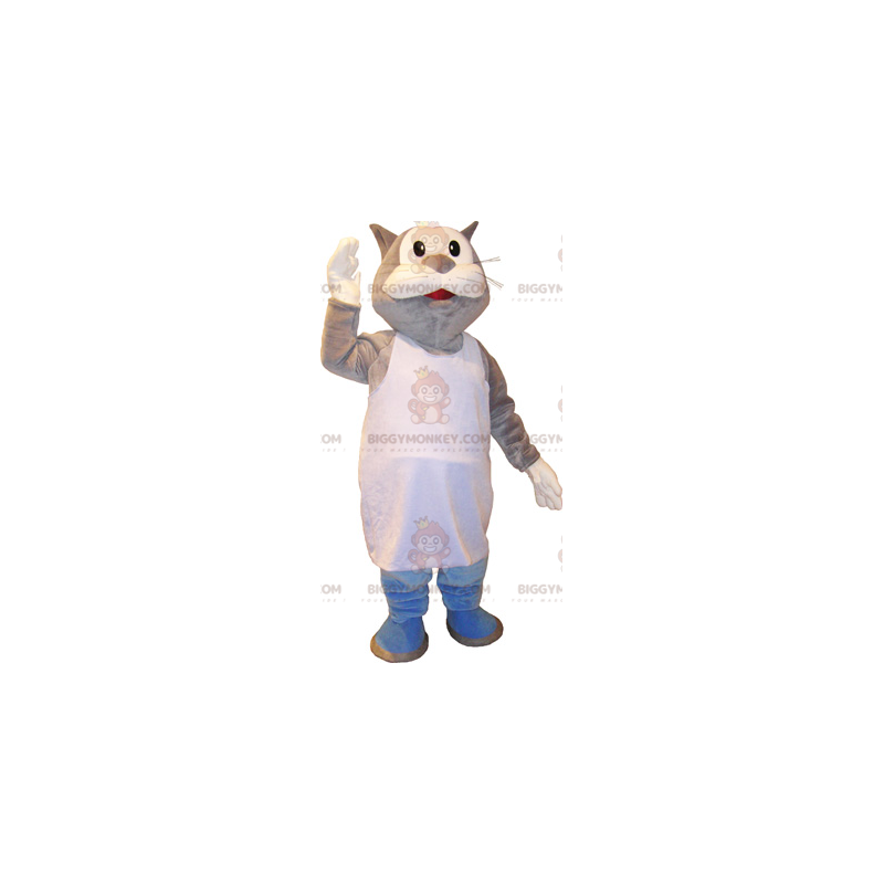 Kostium maskotki wielkiego szaro-białego kota BIGGYMONKEY™ w Kostium maskotki wielkiego szaro-białego kota BIGGYMONKEY™ w