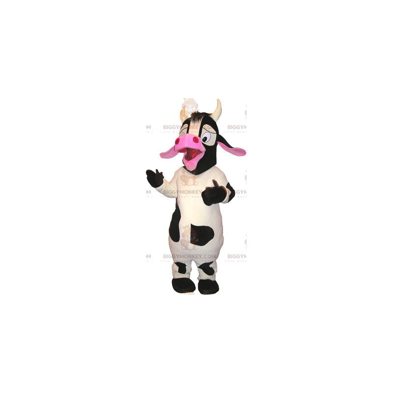 Costume de mascotte BIGGYMONKEY™ de grosse vache blanche noire Costume de mascotte BIGGYMONKEY™ de grosse vache blanche noire