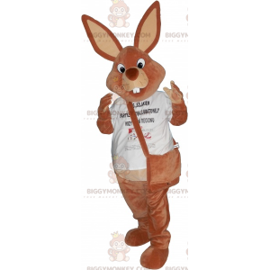 Brown Rabbit BIGGYMONKEY™ Mascot Costume with Satchel -