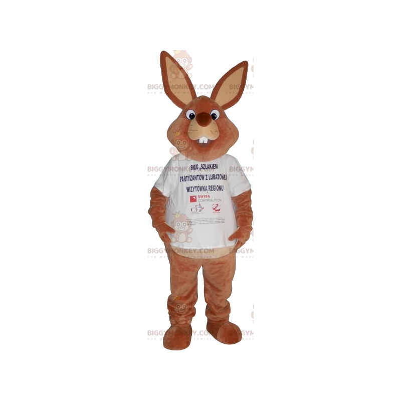 Στολή μασκότ BIGGYMONKEY™ Fat Brown Bunny T-shirt - Μασκότ κουνελιού - BIGGYMONKEY_06445 - BiggyMonkey.com