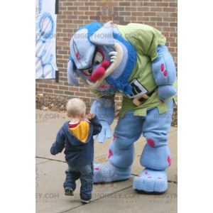 BIGGYMONKEY™ Monster-Oger-Maskottchen-Kostüm in Blau und Pink -