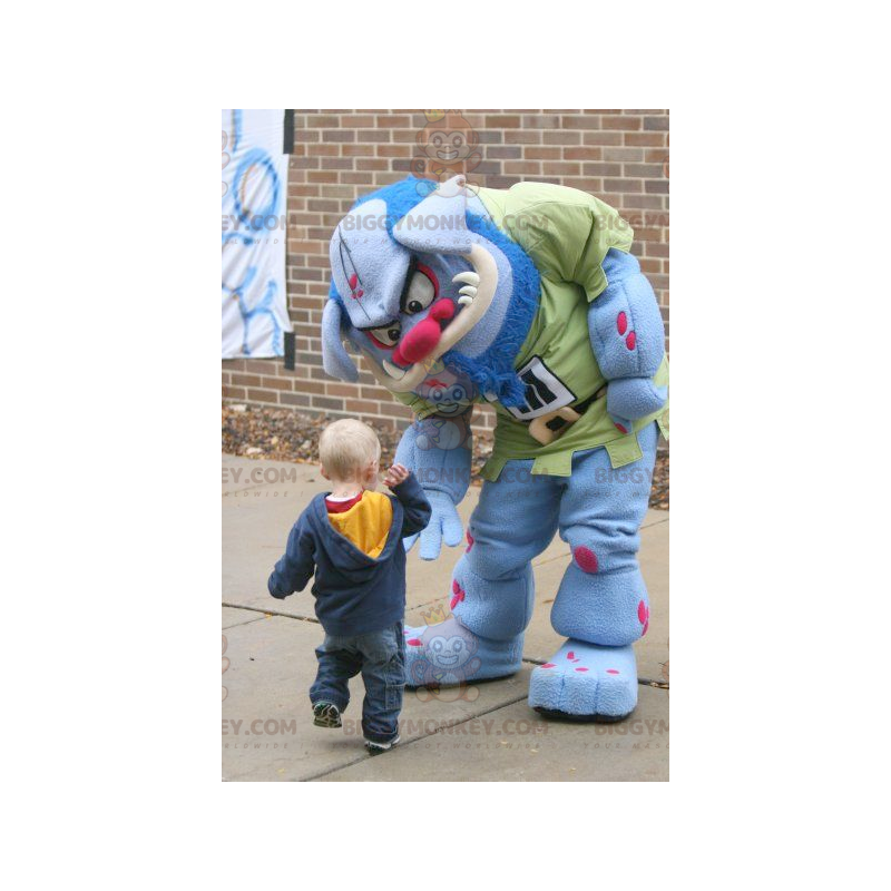 BIGGYMONKEY™ Monster-Oger-Maskottchen-Kostüm in Blau und Pink -