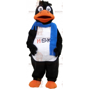 BIGGYMONKEY™ Mascot Costume of Black Duck Wearing Blue Scarf -