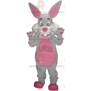 Kostým maskota BIGGYMONKEY™ Šedý a růžový králík s velkýma