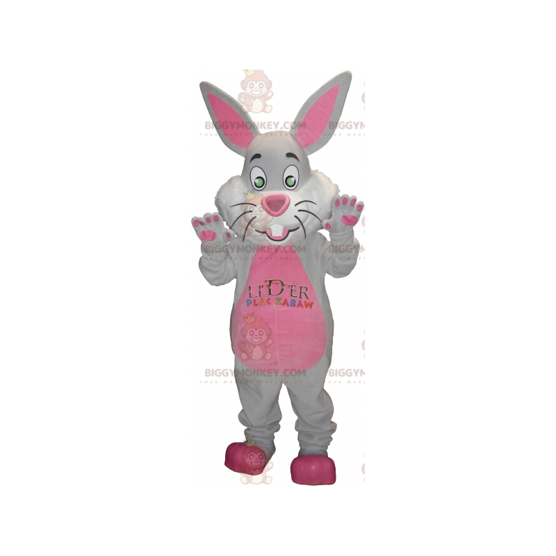Traje de mascote BIGGYMONKEY™ Coelho cinza e rosa com orelhas Traje de mascote BIGGYMONKEY™ Coelho cinza e rosa com orelhas