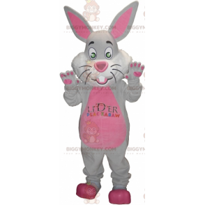 BIGGYMONKEY™ Maskottchenkostüm Grauer und rosafarbener Hase mit