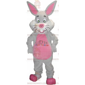 BIGGYMONKEY™ Mascot Costume Gray and Pink Rabbit with Big Ears
