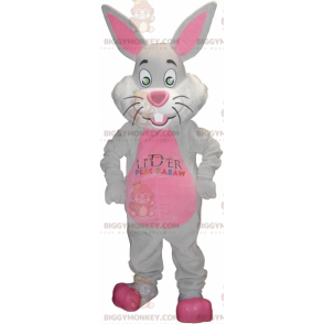 BIGGYMONKEY™ Maskottchenkostüm Grauer und rosafarbener Hase mit
