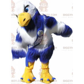 Jättiläinen sininen keltainen ja valkoinen Vulture BIGGYMONKEY™ maskottiasu - Lintu maskotti - BiggyMonkey.com