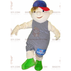 Liten pojke BIGGYMONKEY™ maskotdräkt i randig outfit -