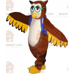 Costume mascotte gufo marrone BIGGYMONKEY™ con gilet e occhiali