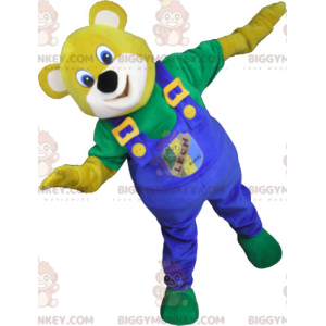 BIGGYMONKEY™ gul bjørnemaskotkostume med blå overalls -