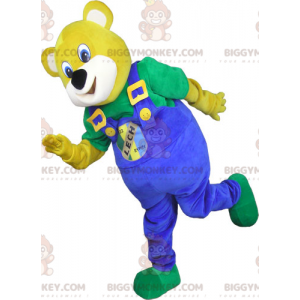 BIGGYMONKEY™ Yellow Bear Mascot Costume With Blue Overalls -
