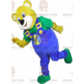 BIGGYMONKEY™ Costume da mascotte orso giallo con tuta blu -