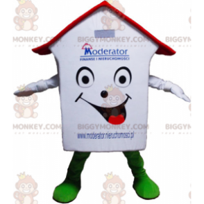 Veldig smilende rødt og grønt hvitt hus BIGGYMONKEY™ maskotkostyme - Husmaskoter - BIGGYMONKEY_06485 - BiggyMonkey.com