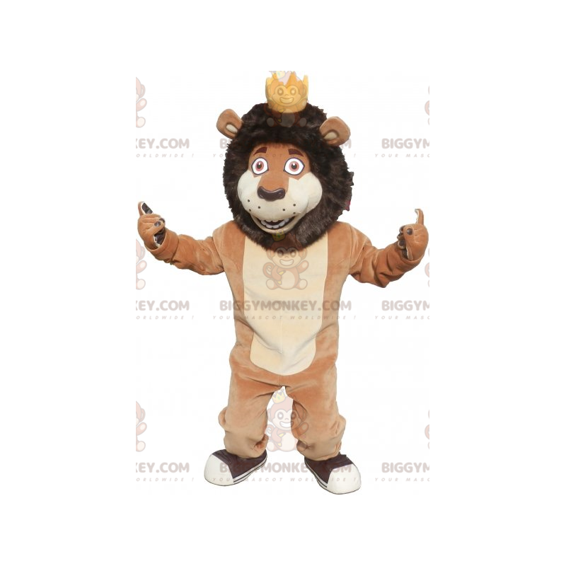 Brown and Tan Lion BIGGYMONKEY™ Mascot Costume with Crown - Brown and Tan Lion BIGGYMONKEY™ Mascot Costume with Crown -