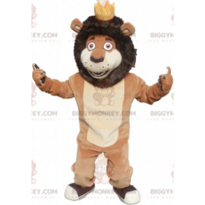 Brązowy podpalany kostium maskotka lew BIGGYMONKEY™ z koroną - Maskotki lwa - BIGGYMONKEY_06486 - BiggyMonkey.com