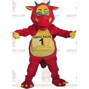 Disfraz de mascota dragón gigante rojo amarillo y verde