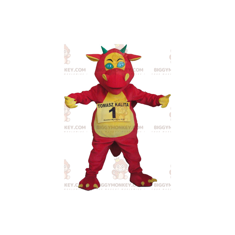 Costume de mascotte BIGGYMONKEY™ de dragon géant rouge jaune et