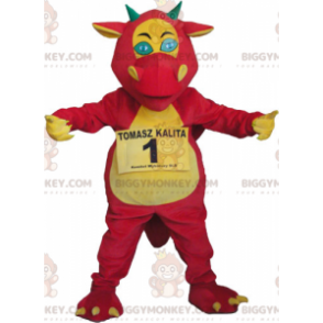 Costume de mascotte BIGGYMONKEY™ de dragon géant rouge jaune et