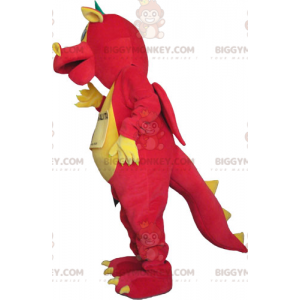 Costume da mascotte drago gigante rosso giallo e verde