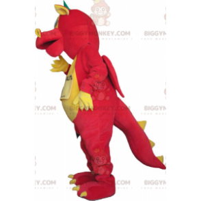 Costume de mascotte BIGGYMONKEY™ de dragon géant rouge jaune et