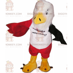 Costume de mascotte BIGGYMONKEY™ d'aigle blanc rouge et noir avec un short rouge - Mascotte d'oiseaux - BiggyMonkey.com