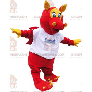BIGGYMONKEY™ Maskotdräkt Red Winged Dragon med öron och klor -