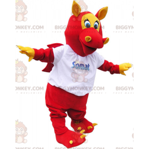 BIGGYMONKEY™ Maskotdräkt Red Winged Dragon med öron och klor - Dragon maskot - BIGGYMONKEY_06493 - BiggyMonkey.com