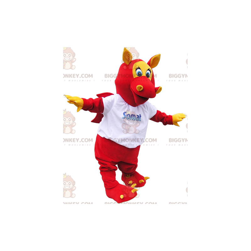 BIGGYMONKEY™ Mascot Costume Red Winged Dragon with Ears and