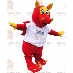 Traje de mascote BIGGYMONKEY™ Dragão Alado Vermelho com Orelhas