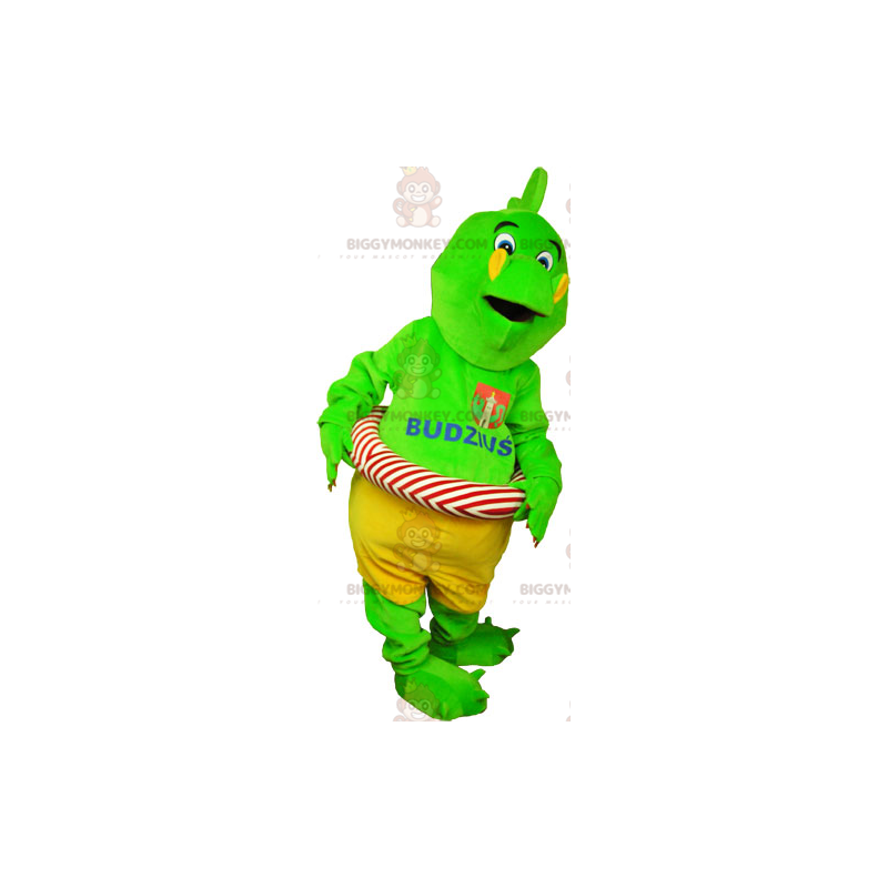 BIGGYMONKEY™ Maskotdräkt Flashig grön dinosaurie i shorts med BIGGYMONKEY™ Maskotdräkt Flashig grön dinosaurie i shorts med