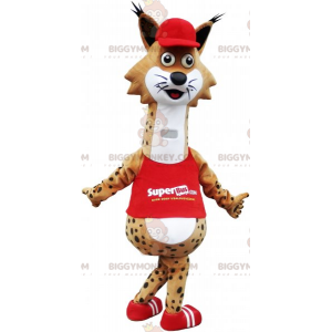 BIGGYMONKEY™ Funny Spotted Lynx Mascot Costume With Red Outfit