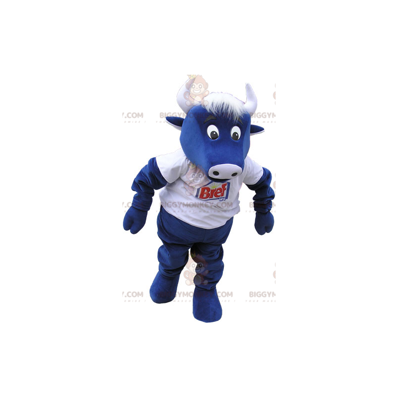 Costume da mascotte BIGGYMONKEY™ da mucca blu con t-shirt Costume da mascotte BIGGYMONKEY™ da mucca blu con t-shirt
