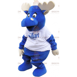 Στολή μασκότ BIGGYMONKEY™ All Blue Elk με ελαφοκέρατα και λευκό T-shirt - Μασκότ ελαφιών και ελαφιών - BiggyMonkey.com