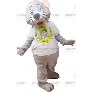 Costume da mascotte grigio gigante tricheco BIGGYMONKEY™ con