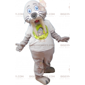 Gray Giant Walrus BIGGYMONKEY™ Mascot Costume With White